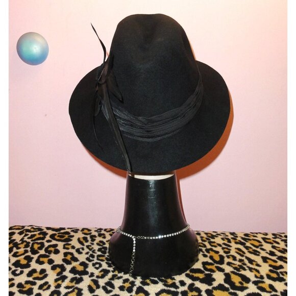 Vintage Chelton Black Wool Cloche Hat w/ Feathers bow church hat Kentucky derby main image 7